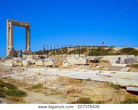 Portara - ruins of ancient temple of Delian Apollo on Naxos island, Cyclades, Greece