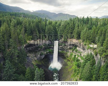 Aerial perspective on Brandywine Falls in British Columbia wilderness