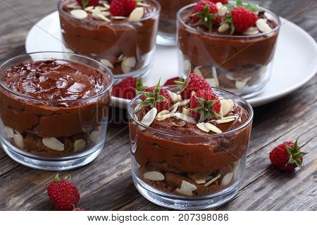 Chocolate Mousse In Cups On Table