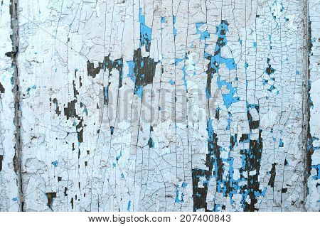 Old Wooden Painted Light Blue Rustic Background, Paint Peeling