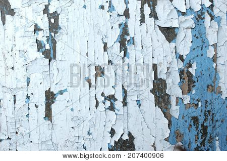 Old Wooden Painted Light Blue Rustic Background, Paint Peeling