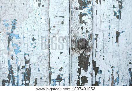 Old Wooden Painted Light Blue Rustic Background, Paint Peeling