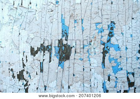 Old Wooden Painted Light Blue Rustic Background, Paint Peeling