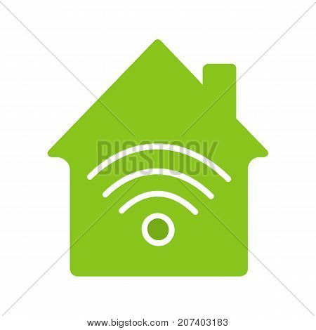 Home internet connection glyph color icon. House with wifi signal inside. Silhouette symbol on white background. Negative space. Vector illustration