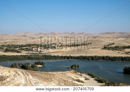 Lake in the Yeruham Park (Negev desert, Israel)
