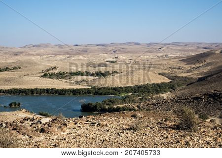 Lake in the Yeruham Park (Negev desert, Israel)