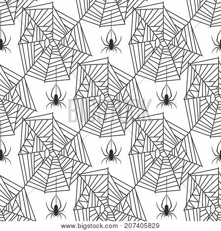 Spider web silhouette arachnid fear graphic flat scary animal poisonous design nature phobia insect danger horror tarantula halloween vector seamless pattern. Creepy warning symbol poison silhouette.