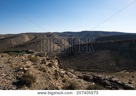 Rocky landscape of the Negev desert, near the city of Yeruham (Israel)
