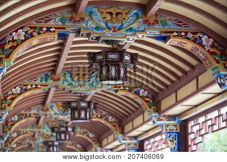 Ceiling of Nan Qiao covered bridge in Dujiangyan, China