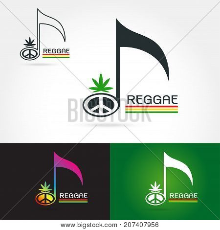 Template logo for a musical reggae band with cannabis leaf peace symbol. reggae music vector grunge logoon white background Vector illustration