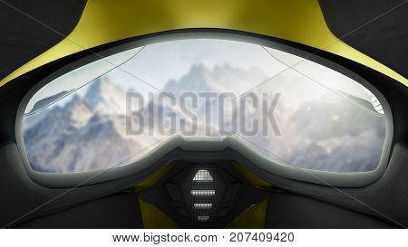 Yellow Motocross Helmet From Inside 3D Render On Color Background