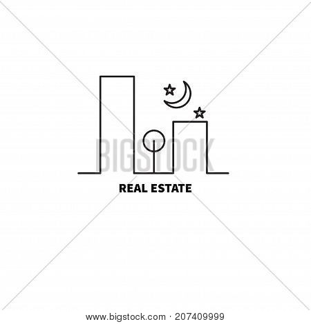 Logo real estate agency. Urban landscape - city buildings sky and tree. - stock vector