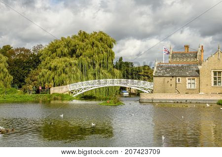 A view of the Chinese bridge, Godmanchester, which is a well known landmark on the river Greta Ouse.