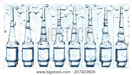 plastic ampoules with a liquid for injection isolated on white