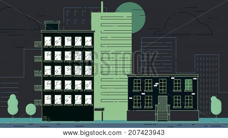 City Street stroke style vector illustration skyskrapers