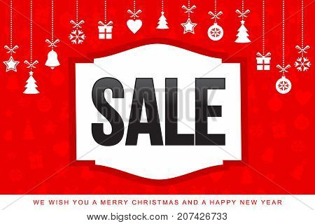 Christmas sale, ornaments, banner. Vector illustration, flat design