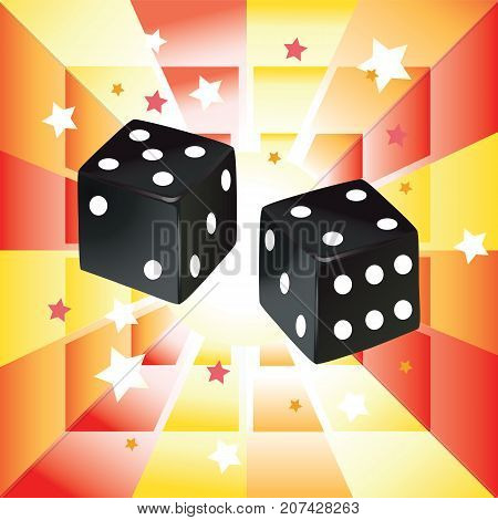 Vector illustration of black dices on abstract background..