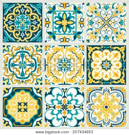 Set With Beautiful Ornamental Tile Background.
