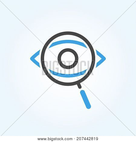 Searching Eye with magnifying glass investigation concept icon design. Isolated on white background. Vision logo concept.