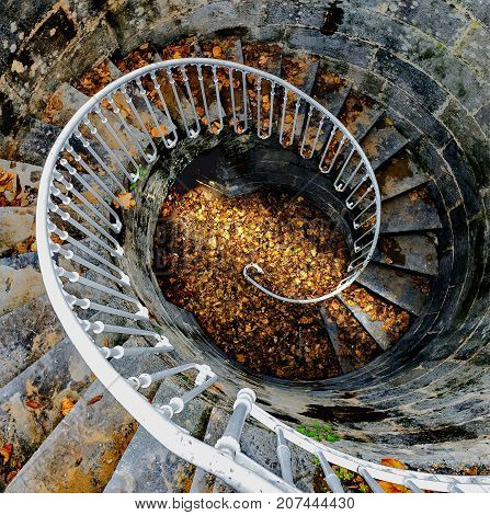 Spring light is coming at spiral staircase