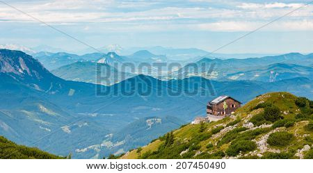 hut on the top of mount traunstein in Austria