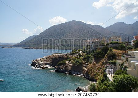 Beautiful landscape of Crete, sea and mountain.