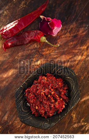 Traditional home-made  rose harissa - morrocan red hot chilles paste
