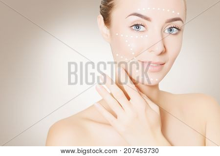 beauty woman face with surgery marks for graphic design