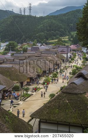 FUKUSHIMA,JAPAN - SEPTEMBER 7, 2013: Ouchijuku is a former post town along the Aizu-Nishi Kaido trade route, which connected Aizu with Nikko during the Edo Period.