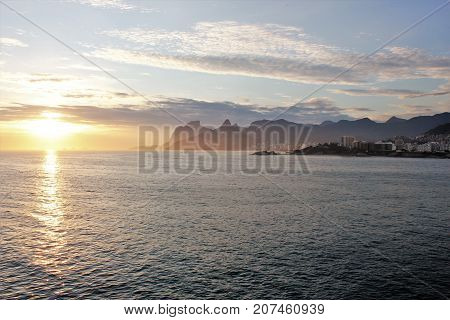 Sunset Rio de Janeiro Brazil from cruize view