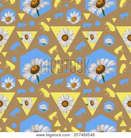Exotic bee wild insect pattern in a watercolor style. Full name of the insect: bee, honeybee. Aquarelle wild insect for background, texture, wrapper pattern or tattoo.