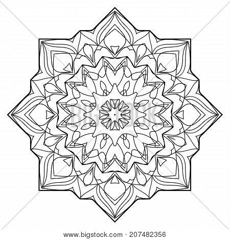Flower Mandala. Vintage decorative elements. Oriental pattern, vector illustration. Coloring book page. Islam, Arabic, Indian, moroccan spain turkish mystic ottoman motifs