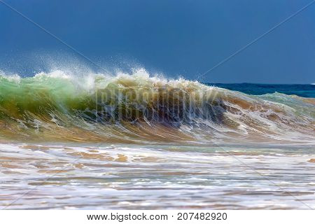 Powerful wave and surf on the coast of the ocean