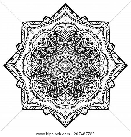 Flower Mandala. Vintage decorative elements. Oriental pattern, vector illustration. Coloring book page. Islam, Arabic, Indian, moroccan spain turkish mystic ottoman motifs