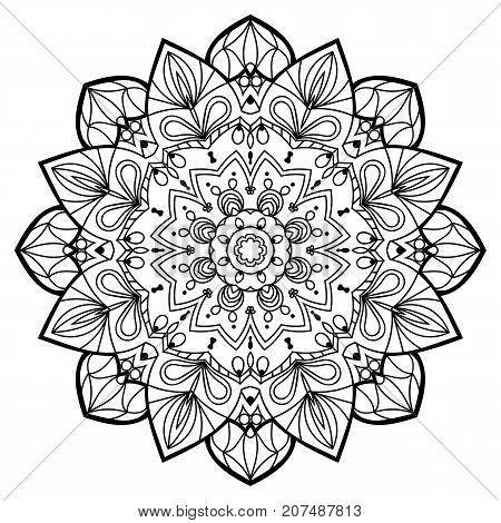 Flower Mandala. Vintage decorative elements. Oriental pattern, vector illustration. Coloring book page. Islam, Arabic, Indian, moroccan spain turkish mystic ottoman motifs