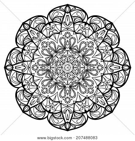 Flower Mandala. Vintage decorative elements. Oriental pattern, vector illustration. Coloring book page. Islam, Arabic, Indian, moroccan spain turkish mystic ottoman motifs