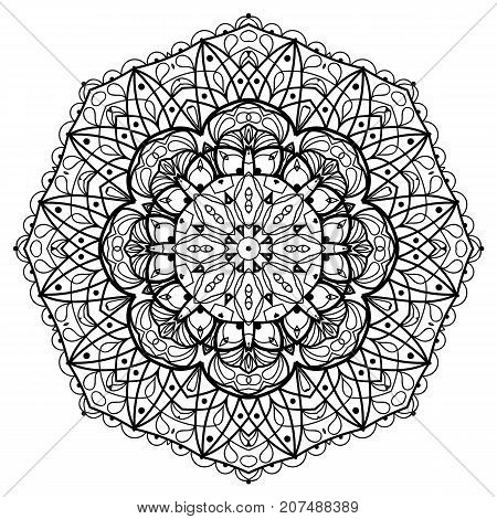 Flower Mandala. Vintage decorative elements. Oriental pattern, vector illustration. Coloring book page. Islam, Arabic, Indian, moroccan spain turkish mystic ottoman motifs