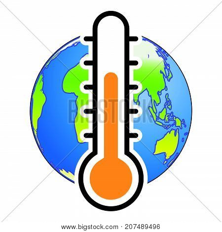 Global Warm concept. Thermometer with Earth globe lower level-Vector Illustration