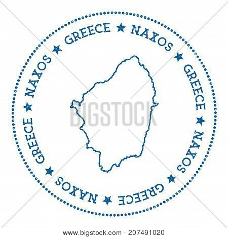 Naxos Map Sticker. Hipster And Retro Style Badge. Minimalistic Insignia With Round Dots Border. Isla