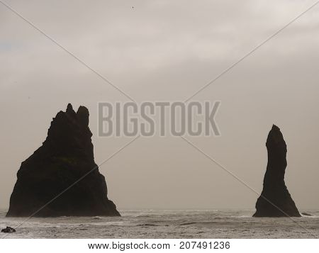 Reynisdrangar basalt sea stacks, near Vik, Iceland