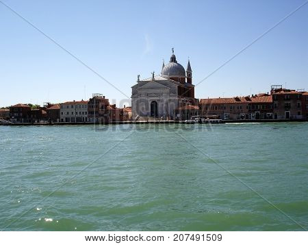 Italy Venice Grand canal Ancient temple on the island
