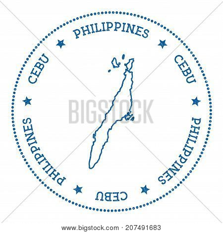 Cebu Map Sticker. Hipster And Retro Style Badge. Minimalistic Insignia With Round Dots Border. Islan