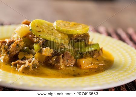 Brazilian Meal. Dried Meat With Maxixe. Maxixada