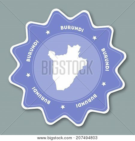 Burundi Map Sticker In Trendy Colors. Star Shaped Travel Sticker With Country Name And Map. Can Be U