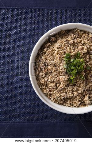 Farofa a toasted cassava flour mixture. Gourmet food.