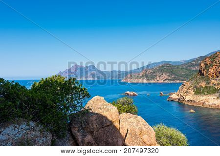 Corsica sea and beach rith rocks and sea