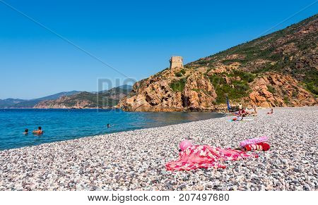 Small Corsica beach in nature park Scandola