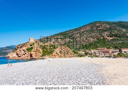 Small porto in the Corsica, mountains and sea