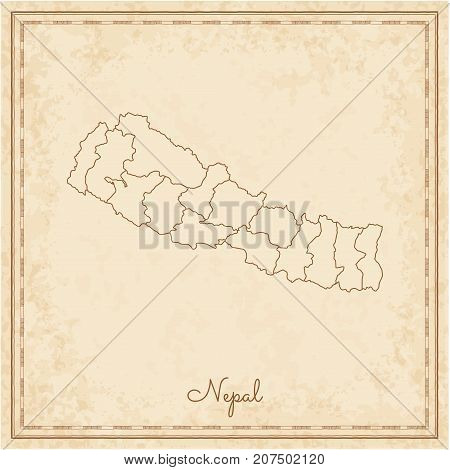 Nepal Region Map: Stilyzed Old Pirate Parchment Imitation. Detailed Map Of Nepal Regions. Vector Ill