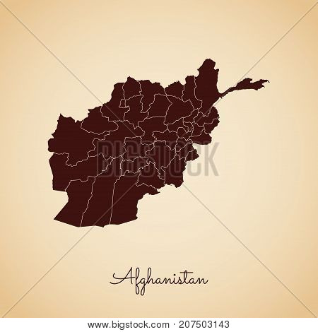 Afghanistan Region Map: Retro Style Brown Outline On Old Paper Background. Detailed Map Of Afghanist